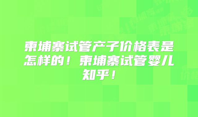 柬埔寨试管产子价格表是怎样的！柬埔寨试管婴儿知乎！