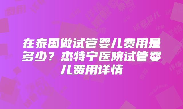 在泰国做试管婴儿费用是多少？杰特宁医院试管婴儿费用详情