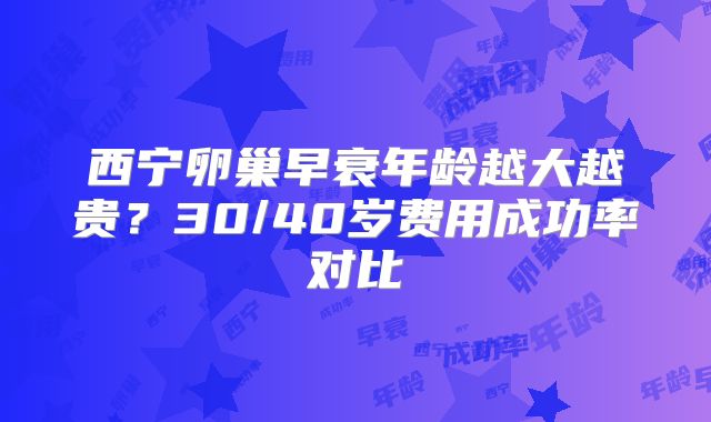 西宁卵巢早衰年龄越大越贵？30/40岁费用成功率对比