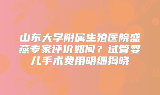 山东大学附属生殖医院盛燕专家评价如何？试管婴儿手术费用明细揭晓