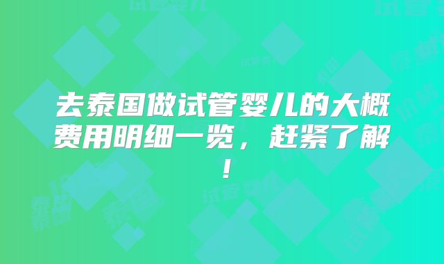 去泰国做试管婴儿的大概费用明细一览,赶紧了解!