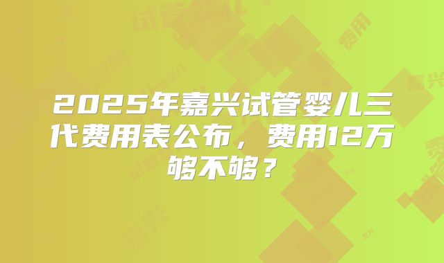 2025年嘉兴试管婴儿三代费用表公布，费用12万够不够？