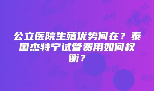 公立医院生殖优势何在？泰国杰特宁试管费用如何权衡？