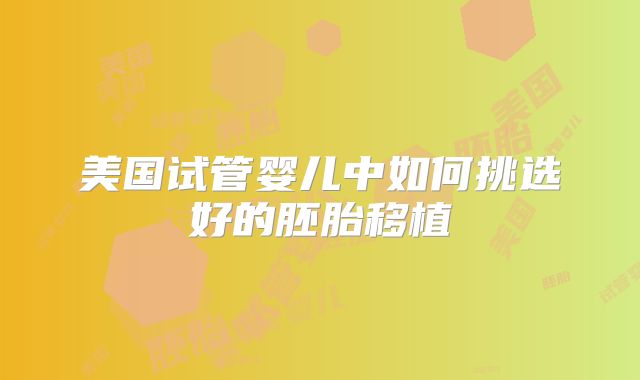 美国试管婴儿中如何挑选好的胚胎移植