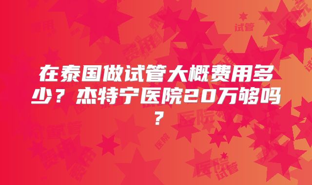在泰国做试管大概费用多少?杰特宁医院20万够吗?