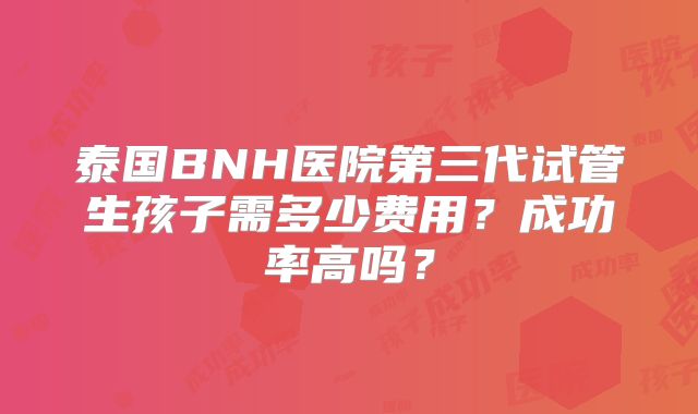 泰国BNH医院第三代试管生孩子需多少费用?成功率高吗?
