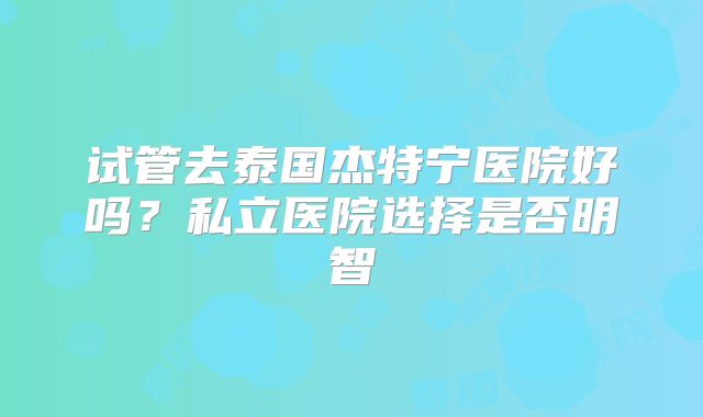 试管去泰国杰特宁医院好吗?私立医院选择是否明智