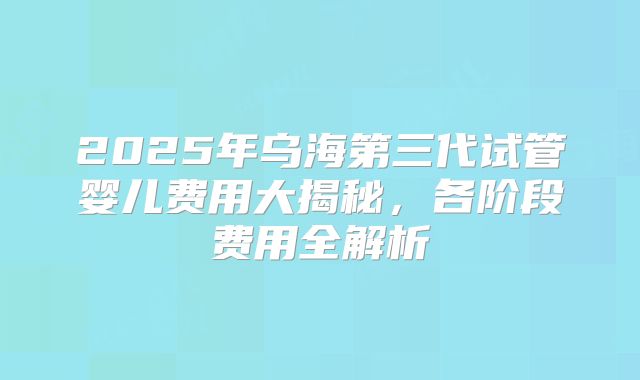 2025年乌海第三代试管婴儿费用大揭秘，各阶段费用全解析