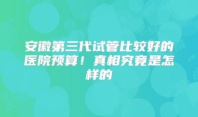 安徽第三代试管比较好的医院预算！真相究竟是怎样的