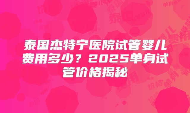 泰国杰特宁医院试管婴儿费用多少？2025单身试管价格揭秘