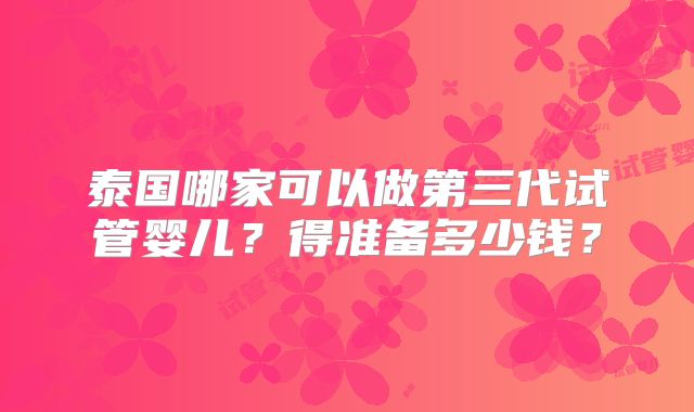 泰国哪家可以做第三代试管婴儿?得准备多少钱?