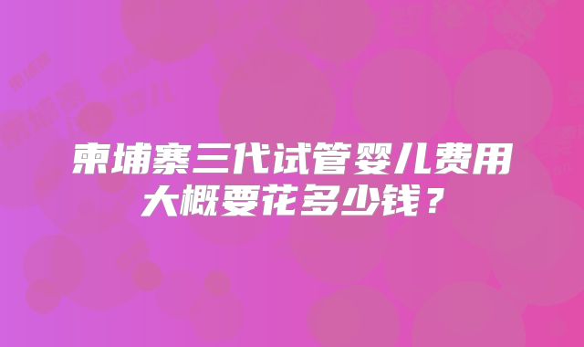 柬埔寨三代试管婴儿费用大概要花多少钱？