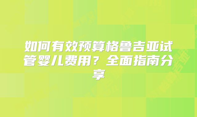 如何有效预算格鲁吉亚试管婴儿费用？全面指南分享
