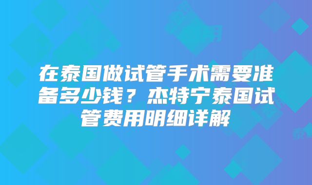 在泰国做试管手术需要准备多少钱？杰特宁泰国试管费用明细详解