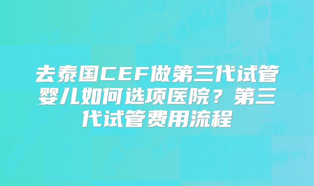 去泰国CEF做第三代试管婴儿如何选项医院？第三代试管费用流程