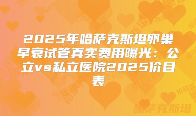 2025年哈萨克斯坦卵巢早衰试管真实费用曝光：公立vs私立医院2025价目表