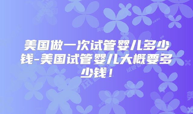 美国做一次试管婴儿多少钱-美国试管婴儿大概要多少钱！