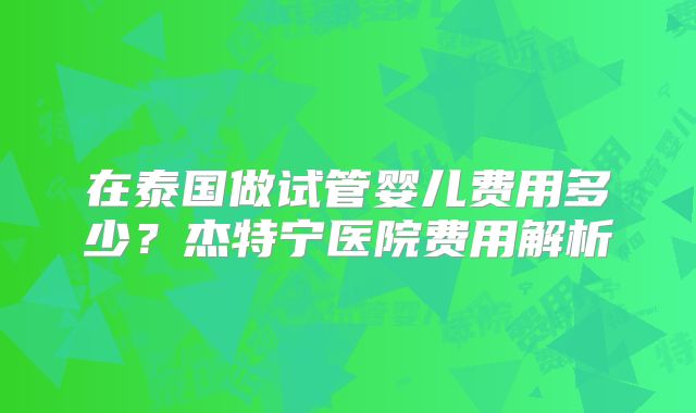 在泰国做试管婴儿费用多少？杰特宁医院费用解析