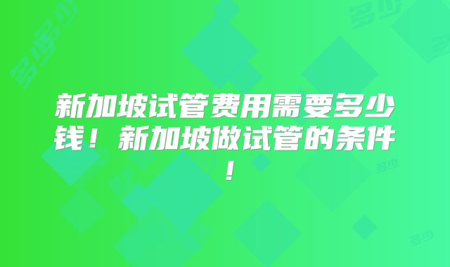 新加坡试管费用需要多少钱！新加坡做试管的条件！
