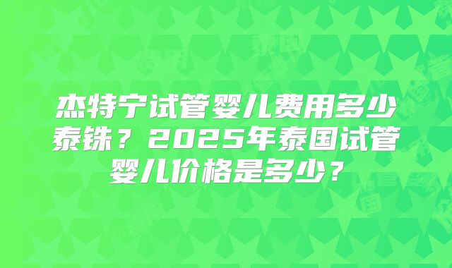 杰特宁试管婴儿费用多少泰铢？2025年泰国试管婴儿价格是多少？