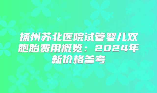 扬州苏北医院试管婴儿双胞胎费用概览：2024年新价格参考