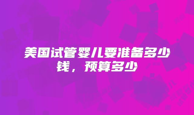 美国试管婴儿要准备多少钱，预算多少