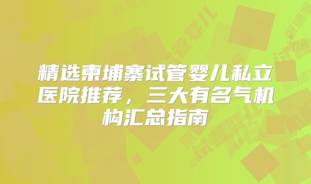 精选柬埔寨试管婴儿私立医院推荐,三大有名气机构汇总指南