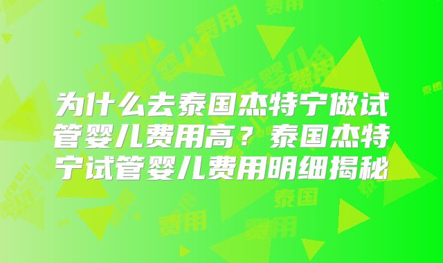 为什么去泰国杰特宁做试管婴儿费用高？泰国杰特宁试管婴儿费用明细揭秘