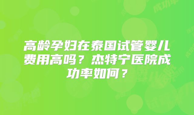 高龄孕妇在泰国试管婴儿费用高吗？杰特宁医院成功率如何？