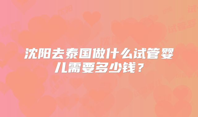 沈阳去泰国做什么试管婴儿需要多少钱？