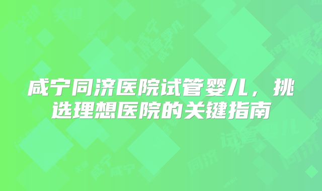 咸宁同济医院试管婴儿，挑选理想医院的关键指南