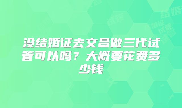 没结婚证去文昌做三代试管可以吗？大概要花费多少钱