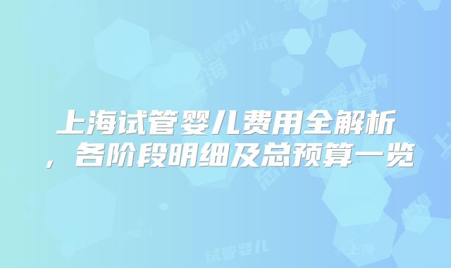 上海试管婴儿费用全解析,各阶段明细及总预算一览