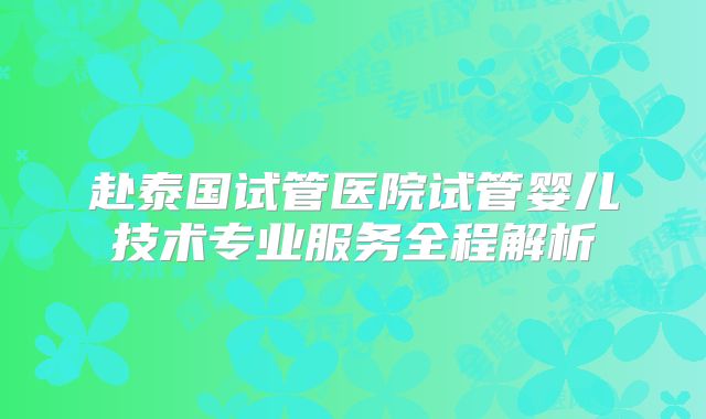 赴泰国试管医院试管婴儿技术专业服务全程解析