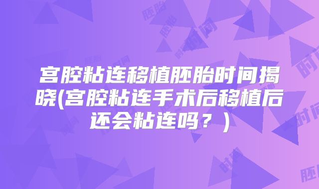 宫腔粘连移植胚胎时间揭晓(宫腔粘连手术后移植后还会粘连吗？)