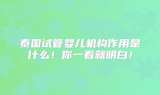 泰国试管婴儿机构作用是什么！你一看就明白！