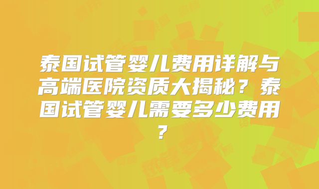 泰国试管婴儿费用详解与高端医院资质大揭秘？泰国试管婴儿需要多少费用？