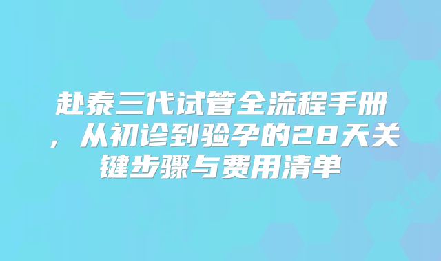 赴泰三代试管全流程手册，从初诊到验孕的28天关键步骤与费用清单