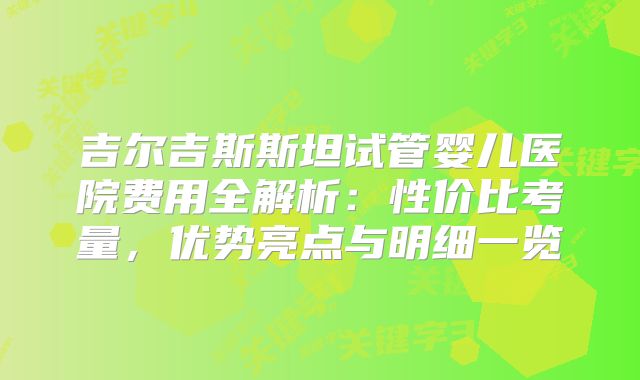 吉尔吉斯斯坦试管婴儿医院费用全解析：性价比考量，优势亮点与明细一览