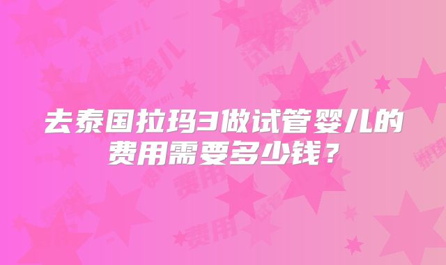 去泰国拉玛3做试管婴儿的费用需要多少钱？