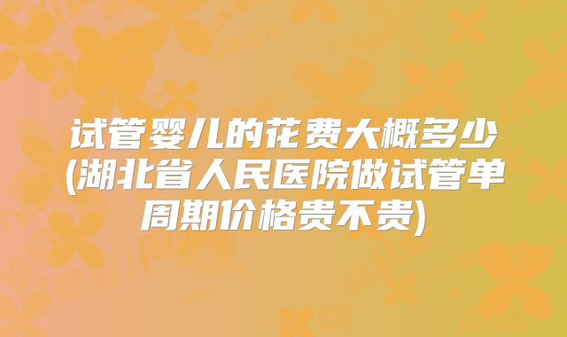 试管婴儿的花费大概多少(湖北省人民医院做试管单周期价格贵不贵)