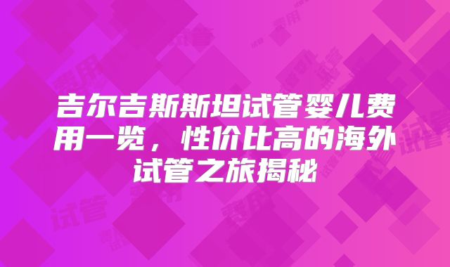 吉尔吉斯斯坦试管婴儿费用一览，性价比高的海外试管之旅揭秘