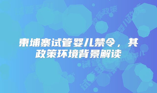 柬埔寨试管婴儿禁令，其政策环境背景解读
