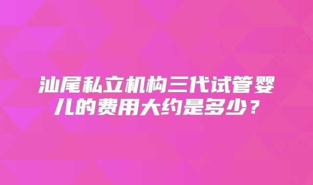 汕尾私立机构三代试管婴儿的费用大约是多少？