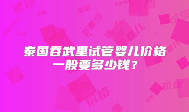 泰国吞武里试管婴儿价格一般要多少钱？