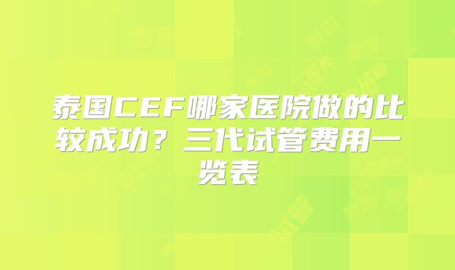 泰国CEF哪家医院做的比较成功?三代试管费用一览表
