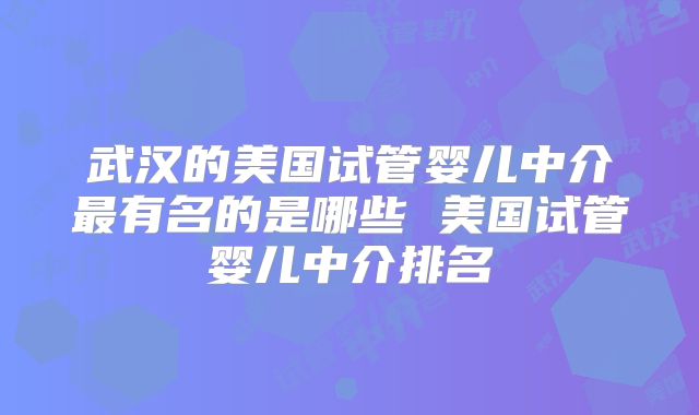 武汉的美国试管婴儿中介最有名的是哪些 美国试管婴儿中介排名