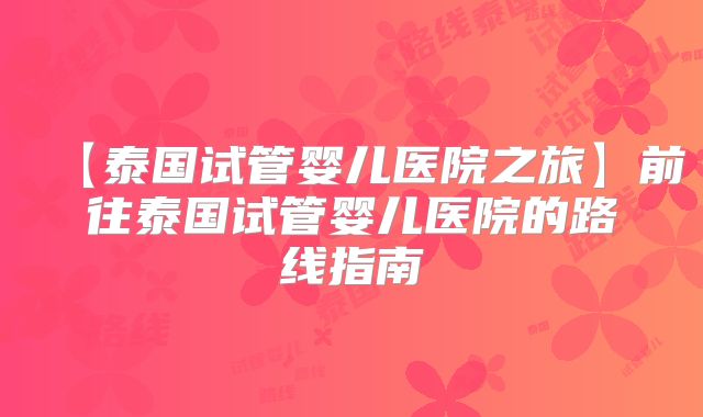 【泰国试管婴儿医院之旅】前往泰国试管婴儿医院的路线指南