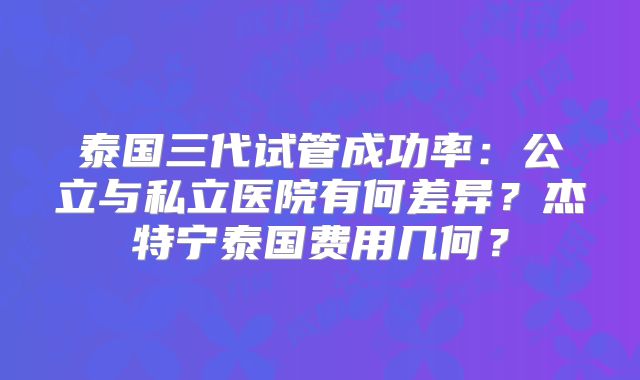 泰国三代试管成功率：公立与私立医院有何差异？杰特宁泰国费用几何？