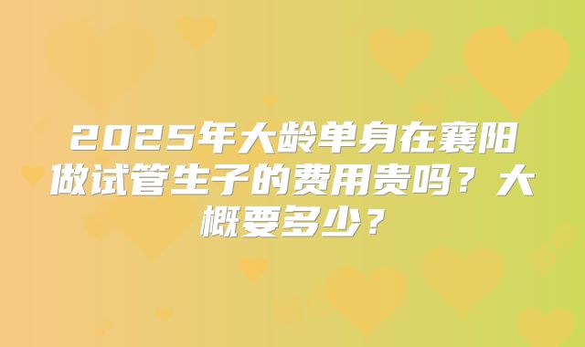 2025年大龄单身在襄阳做试管生子的费用贵吗？大概要多少？